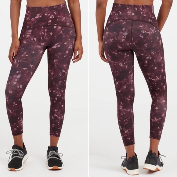 SPANX Booty Boost Active 7/8 Leggings in Wine Orange Tie Dye - Picture 1 of 16